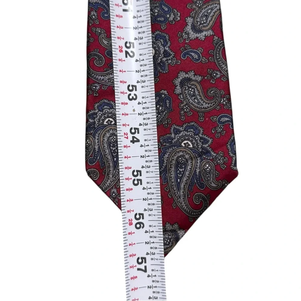 Christian Dior Monsieur Red & Blue Paisley Woven‎ 100% Silk Tie Made In USA